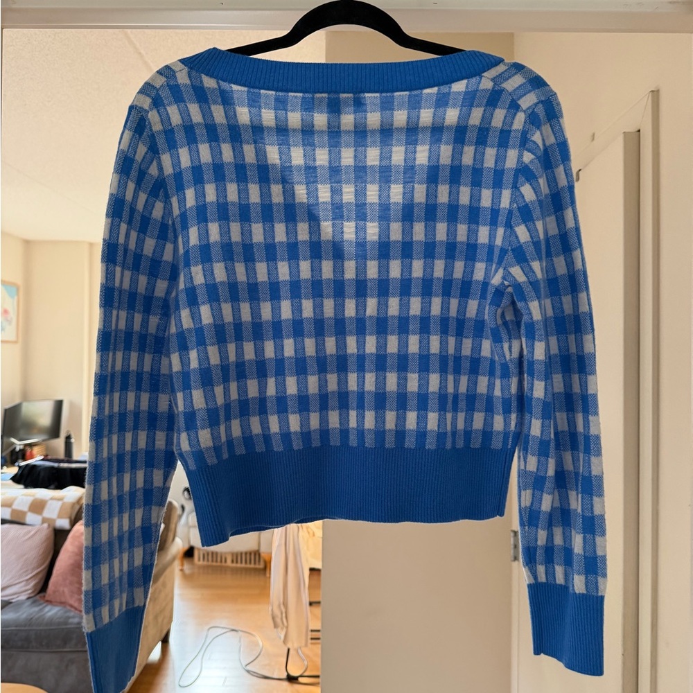 J. Crew Cashmere Blue Checkered Women's Sweater - Picture 2 of 3